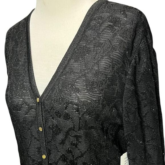 St John Evening Cardigan 2 Black Sparkly Metallic Sweater Quiet Luxury Vintage - Picture 3 of 16